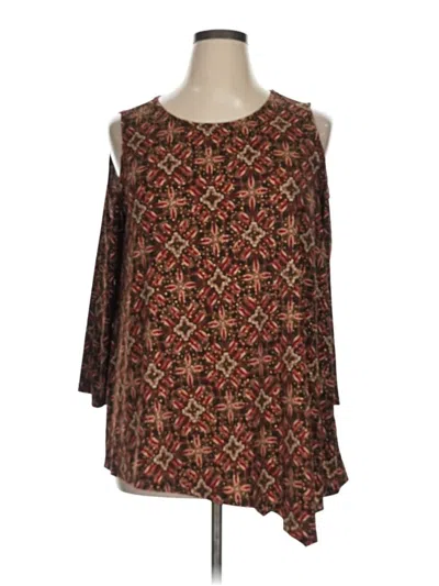Pre-owned Rafaella 3/4 Sleeve Top Brown Cold Shoulder Neckline Tops