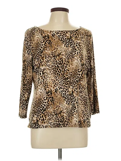 Pre-owned Rafaella 3/4 Sleeve Top Gold Animal Print Pattern Boatneck Tops