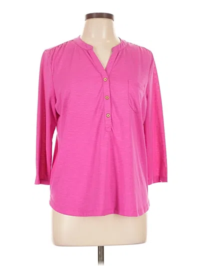 Pre-owned Rafaella 3/4 Sleeve Top Pink V-neck Tops
