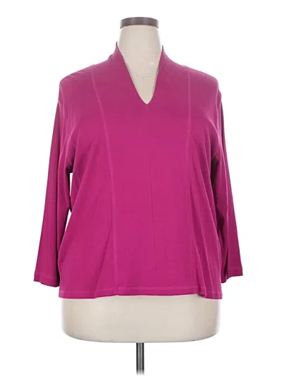 Pre-owned Rafaella 3/4 Sleeve Top Pink V-neck Tops