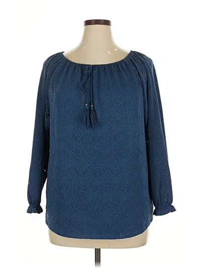 Pre-owned Rafaella Long Sleeve Blouse In Blue