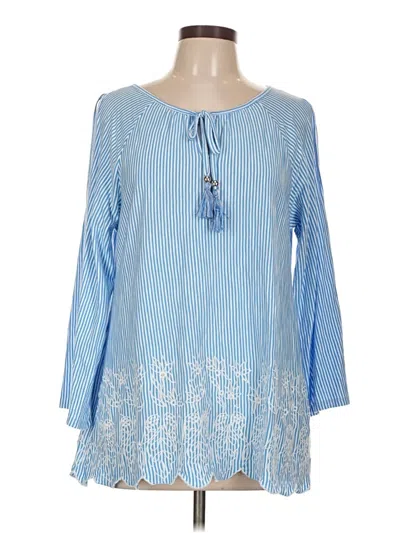 Pre-owned Rafaella Long Sleeve Blouse In Blue