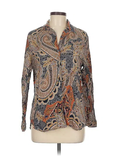 Pre-owned Rafaella Long Sleeve Blouse In Brown