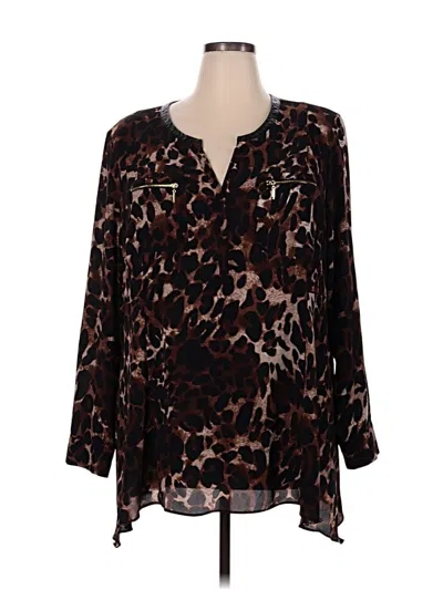Pre-owned Rafaella Long Sleeve Blouse In Brown