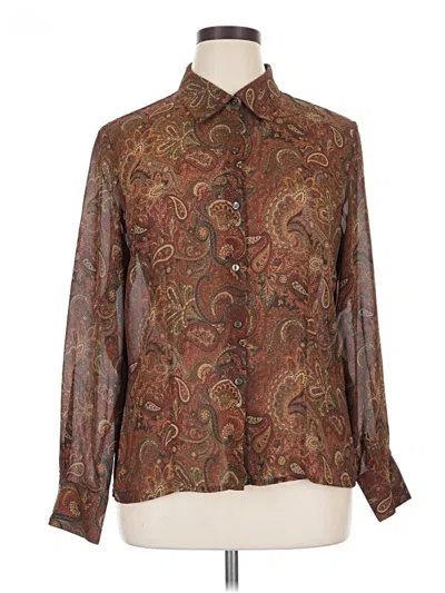 Pre-owned Rafaella Long Sleeve Blouse In Brown