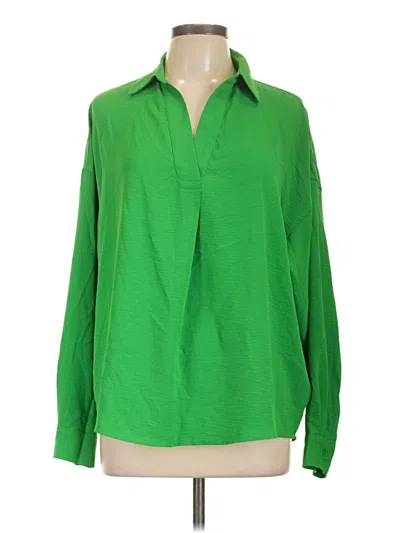 Pre-owned Rafaella Long Sleeve Blouse In Green