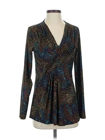 Pre-owned Rafaella Long Sleeve Top Blue Plunge Neckline Tops