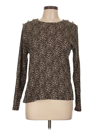 Pre-owned Rafaella Long Sleeve Top Brown Keyhole Neckline Tops