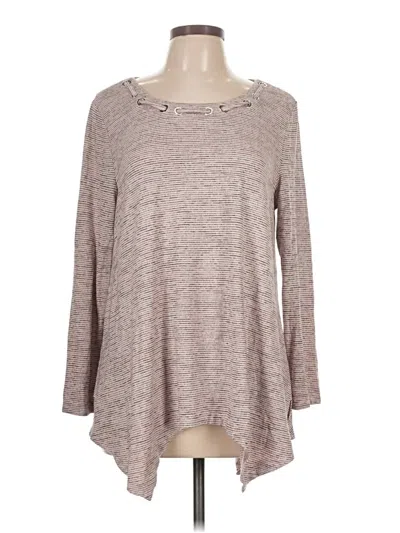 Pre-owned Rafaella Long Sleeve Top Brown Scoop Neck Tops