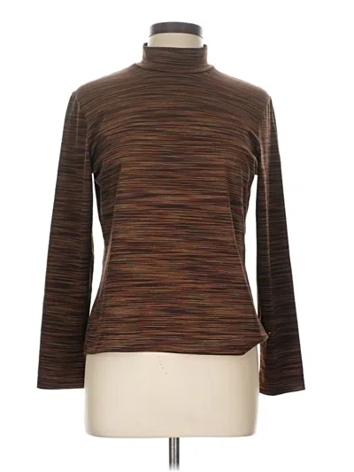 Pre-owned Rafaella Long Sleeve Top Brown Turtleneck Tops