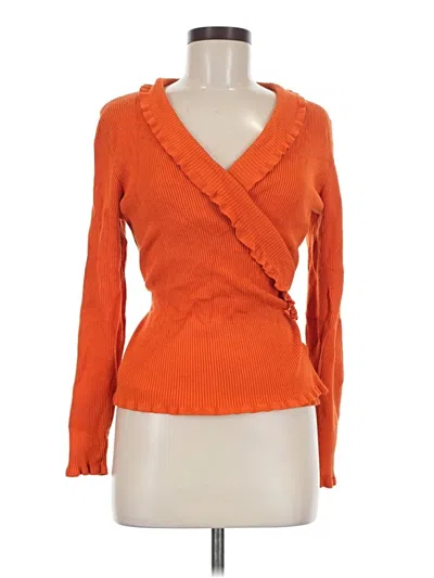 Pre-owned Rafaella Long Sleeve Top Orange Plunge Neckline Tops