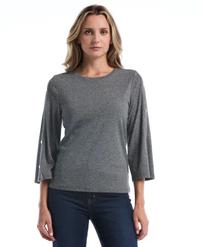 Rafaella Petite 3/4-sleeve Stud Trim T-shirt In Gray