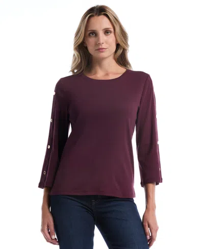 Rafaella Petite 3/4-sleeve Stud Trim T-shirt In Purple