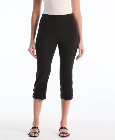 Rafaella Petite Button Detail Capri Pants In Black