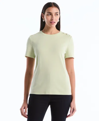 Rafaella Petite Button Detail Short-sleeve Top In Green