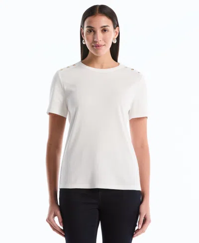 Rafaella Petite Button Detail Short-sleeve Top In White