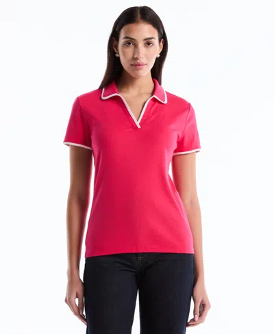 Rafaella Petite Contrast Trim Johnny Collar Polo Shirt In Pink