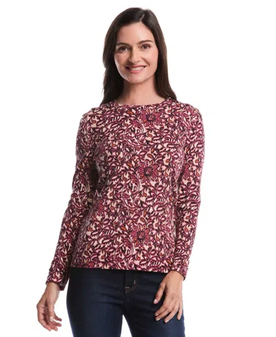 Rafaella Petite Elegant Print Laced Long Sleeve Top In Multi