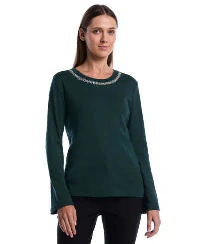 Rafaella Petite Embellished Crewneck Long-sleeve Blouse In Multi