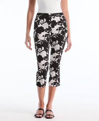 Rafaella Petite Floral Print Capri Pants With Riveted Vent In Black