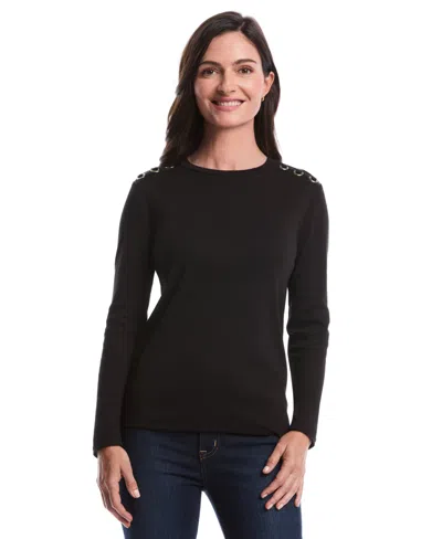 Rafaella Petite Laced Long Sleeve Top In Black