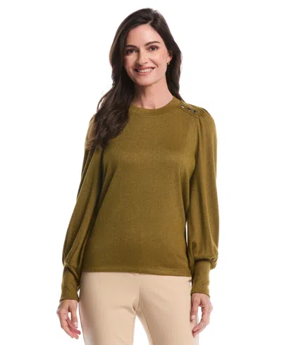 Rafaella Petite Metallic Puff Long Sleeve Top In Gold
