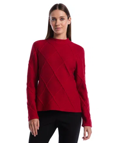 Rafaella Petite Mock Neck Long-sleeve Pullover Sweater In Red