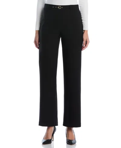Rafaella Petite Novelty Pull-on Wide-leg High-rise Pants In Black