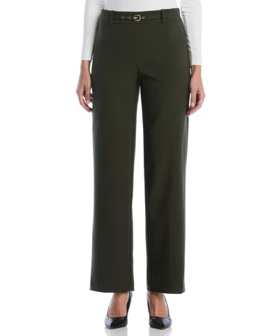 Rafaella Petite Novelty Pull-on Wide-leg High-rise Pants In Green