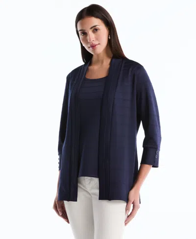 Rafaella Petite Ottoman Knit Cardigan Sweater In Blue