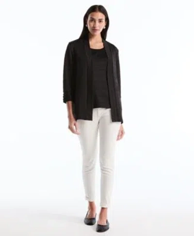 Rafaella Petite Ottoman Knit Cardigan Sweater Sleeveless Top In Star White