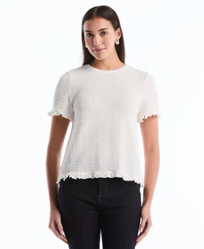 Rafaella Petite Puckered Ruffle Short-sleeve Top In White