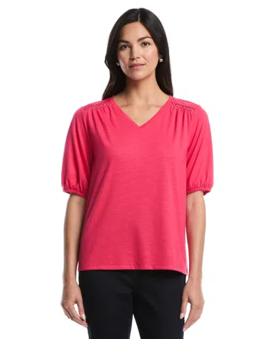 Rafaella Petite Puff-sleeve Top In Pink