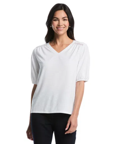 Rafaella Petite Puff-sleeve Top In White