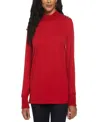 Rafaella Petite Rivet Detail Mock Neck Long Sleeve Top In Red