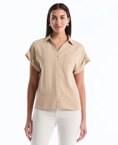 Rafaella Petite Roll Short-sleeve Shirt In Brown