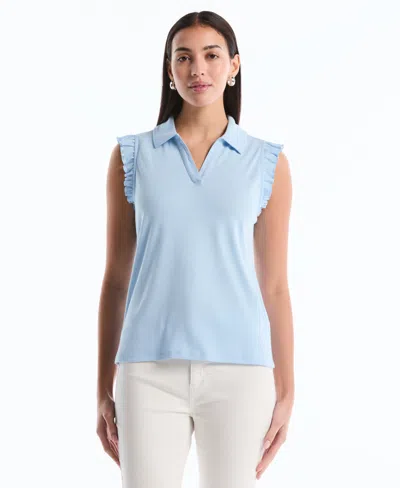 Rafaella Petite Ruffle Sleeveless Polo Shirt In Blue