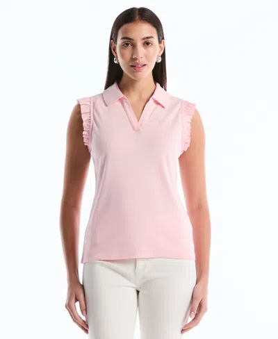 Rafaella Petite Ruffle Sleeveless Polo Shirt In Pink