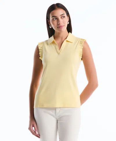 Rafaella Petite Ruffle Sleeveless Polo Shirt In Yellow