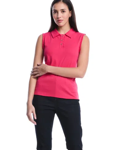Rafaella Petite Ruffle Trim Sleeveless Polo Shirt In Pink