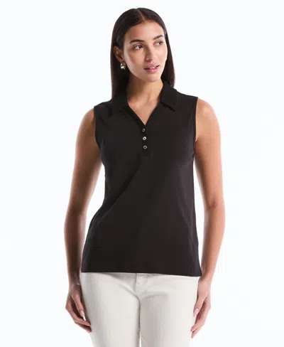 Rafaella Petite Sleeveless Polo Top In Black