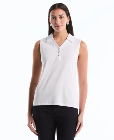 Rafaella Petite Sleeveless Polo Top In White