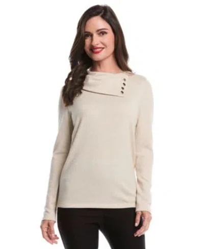 Rafaella Petite Split Collar Long Sleeve Top In Neutral
