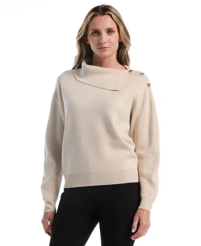 Rafaella Petite Split-neck Long-sleeve Pullover Sweater In Multi