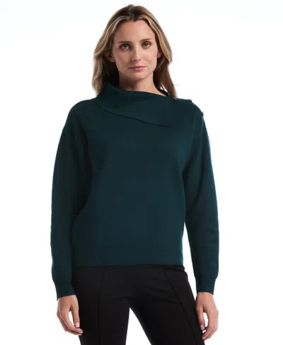 Rafaella Petite Split-neck Long-sleeve Pullover Sweater In Multi