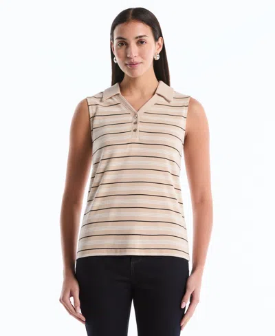 Rafaella Petite Stripe Sleeveless Polo Top In Multi