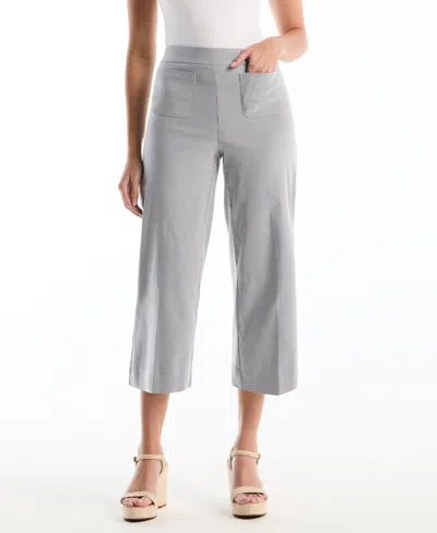 Rafaella Petite Striped Patch Pocket Wide-leg Pants In Gray