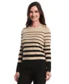 Rafaella Petite Striped Print Rivet Detail Long Sleeve Sweater In Brown