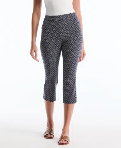 Rafaella Petite Tile Print Capri Pants With Riveted Vent In Gray
