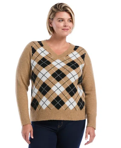 Rafaella Plus Size Argyle V-neck Long-sleeve Sweater In Animal Print